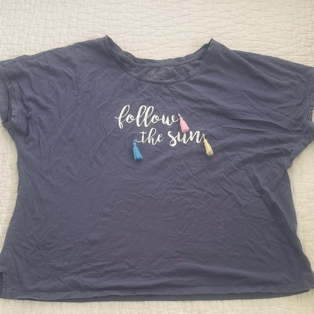 Jasmine & Ginger Navy 'Follow the Sun' Tee with Tassels